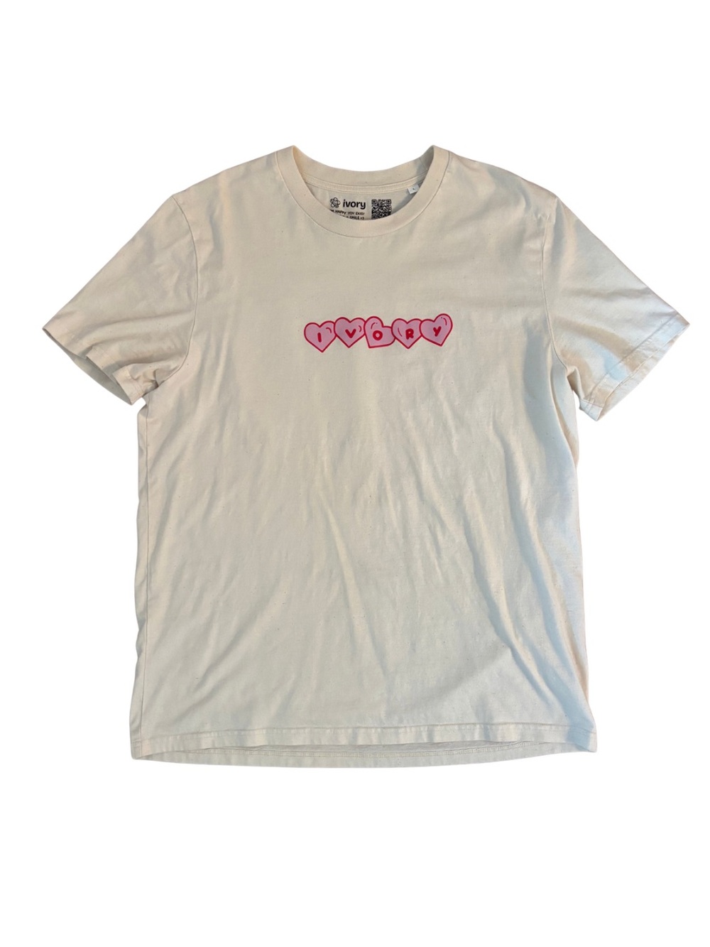 Ivory Off-White Therapy Tee with Pink Heart Logo